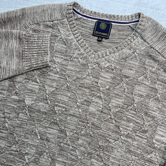 Other - FX Fusion‎ Cable Knit Grandpa Sweater V-Neck Drop Down Khaki Color Men's Size XL